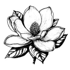 magnolia vector drawing. Isolated hand drawn, engraved style illustration - obrazy, fototapety, plakaty