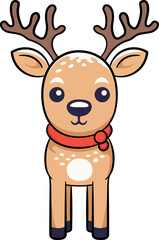 Cute reindeer cartoon minimal with outline