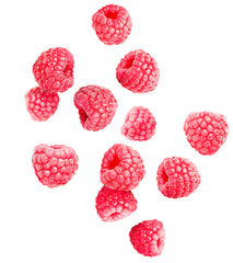 levitating raspberry on a white isolated background - obrazy, fototapety, plakaty