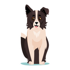 Cute border collie dog character isolated on a white background. Adorable sheepdog puppy with a happy face. Purebreed canine logo design concept. Cartoon vector illustration. - obrazy, fototapety, plakaty