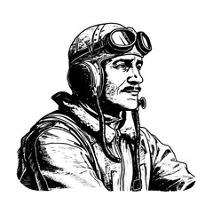 pilot vector drawing. Isolated hand drawn, engraved style illustration - obrazy, fototapety, plakaty