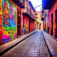 Obraz premium Colorful street in an old town - Generative AI