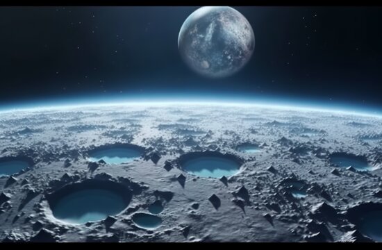 An illustration of Cinematic planet earth view from the moon's surface. Created with Generative AI technology