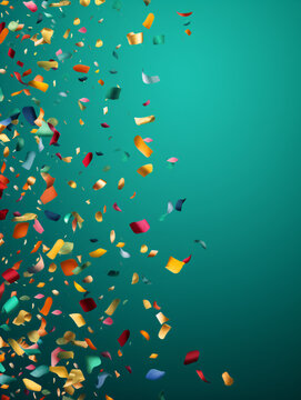 A Group Of Colorful Confetti On A Green Background Generative Ai