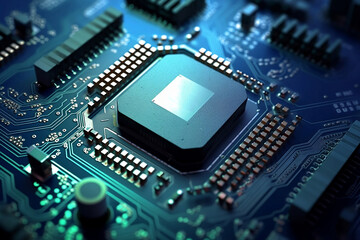 Fototapeta premium Electronic circuit board close up. Modern technology. Generative AI. 