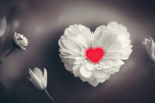 Heart shaped sympathy flowers mistery background, ai generative