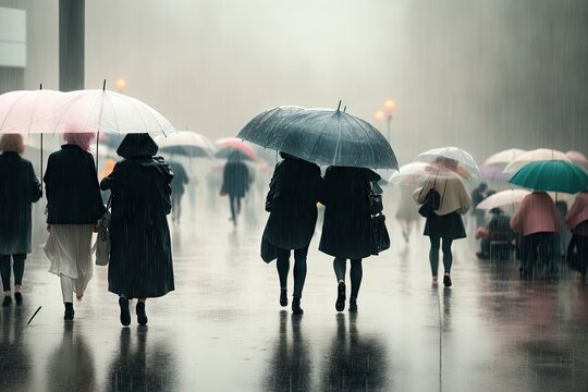 people with an umbrella in raining days, ai generative
