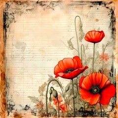 Vintage poppy paper background, created with Generative AI technology	