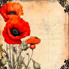 Vintage poppy paper background, created with Generative AI technology	