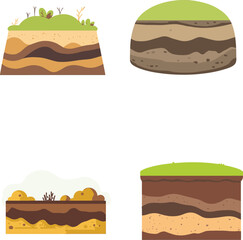 Isometric ground layers isolated on white background. Vector cartoon illustration.