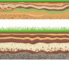 Seamless ground cross sections,layers under earth underground textures set. vector illustrations