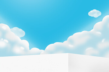 Blue sky and white clouds background for product presentation in hand draw style.