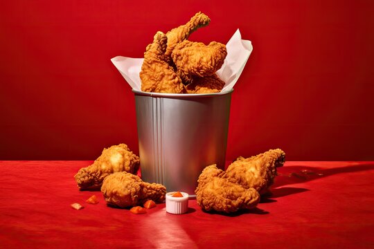 Bucket Of Fried Chicken With Ketchup - AI Generated