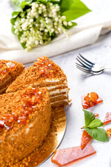 Honey cake. Homemade baking concept