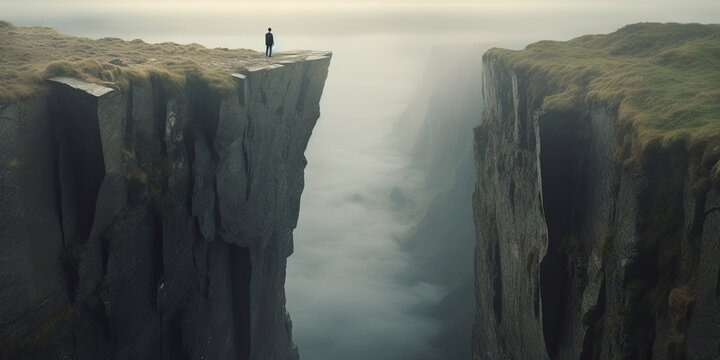 Person at Cliff Edge Symbolizing Fear and Uncertainty - AI Generated