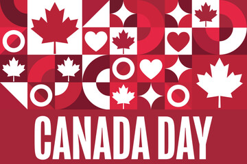 Happy Canada Day. July 1. Holiday concept. Template for background, banner, card, poster with text inscription. Vector EPS10 illustration.