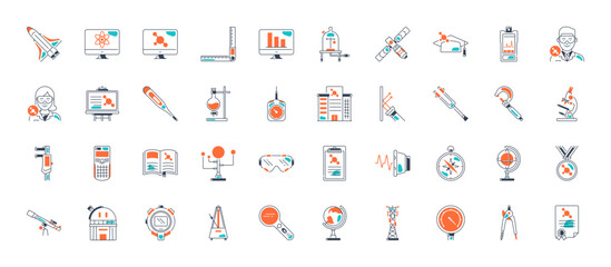 Set of physics icons. Thin style icons Pack. Vector Illustration
