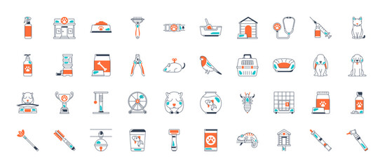 Fototapeta premium Pet, vet, pet shop, types of pets - minimal thin web icon set. icons collection. Simple vector illustration. 