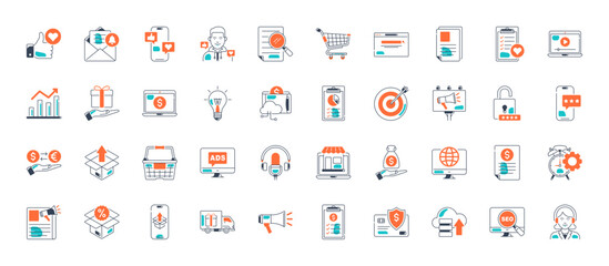 Fototapeta premium Online Marketing thin icons set. Web Development and Optimization icon. Vector illustration 