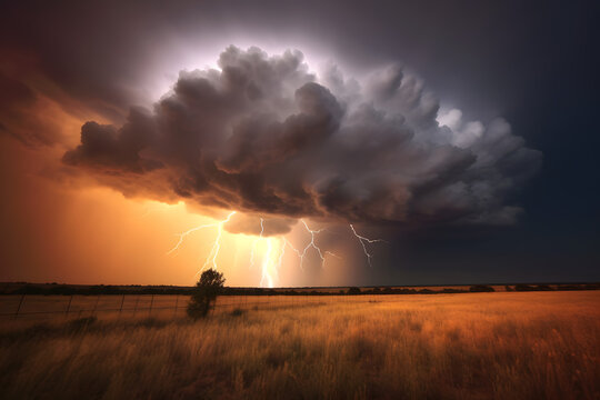 rain clouds with lightening in the field sharp clear style 3