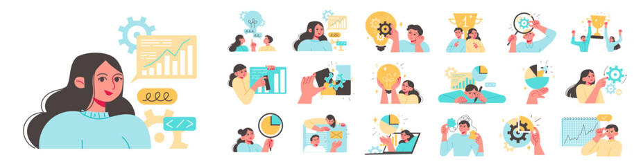 People business work marketing vector illustrations