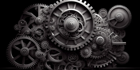 Gear mechanism, abstract illustration. AI generated.
