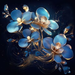 Blue and Gold Orchid on blue background