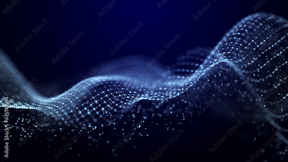 Poster abstract background grid. data stream. futuristic blue particle wave. 3d rendering.