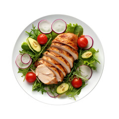 Chicken fillet with salad. Healthy food, keto diet, diet lunch concept. Top view on Transparent background Generative AI