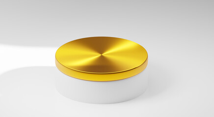 Luxury gold pedestal background stage podium with empty golden 3d product platform presentation display or modern premium cosmetic template stand and advertising backdrop studio round showcase scene.