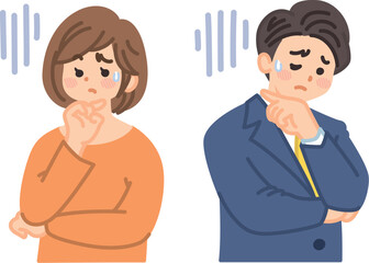 首をかしげて悩む若者