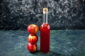 front view apple sauce red colored with fresh apples on gray background color fruit drink sauce meal tree wine