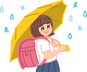 雨の日に傘を差す女子小学生