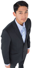 Digital png photo of serious biracial businessman on transparent background