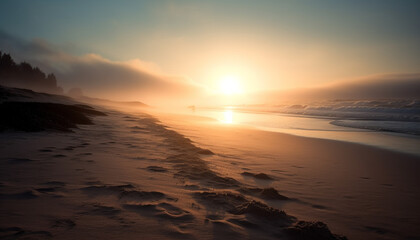 Fototapeta premium A tranquil sunset over the water, a perfect vacation destination generated by AI