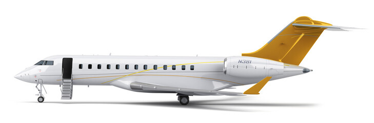 new passenger plane with open doors left side view travel concept 3d render on white