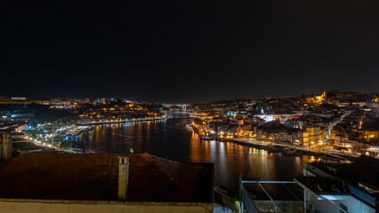 Overview of the city of Porto, Portugal in the evening.