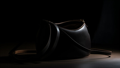 Modern elegance black leather bag with shiny metal handle generated by AI