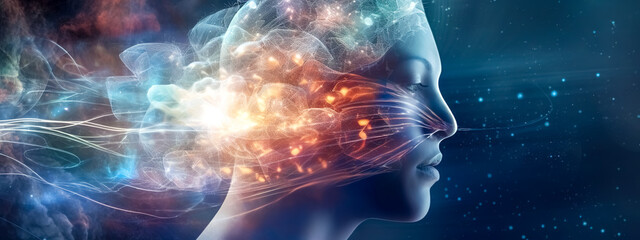 intelligence and power of thought in the brain, the use of the internal potential and energy of the body, banner, made with Generative AI