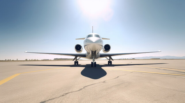 Private jet ready for departure on airport airstrip