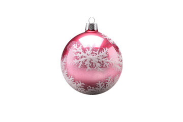 Pink Christmas ball with ribbon and a bow on white background. Generative AI