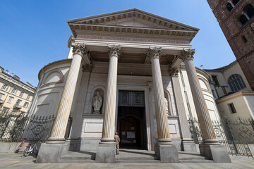 TURIN, ITALY, APRIL 11, 2023 - View of the Sanctuary of Consolata in Turin (Torino), Piedmont, Italy