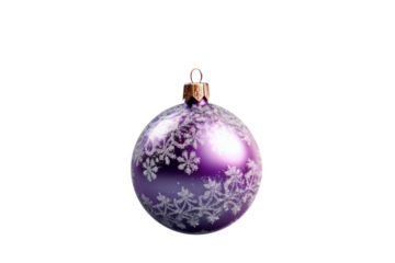 Purple Christmas ball with ribbon and a bow on white background. Generative AI