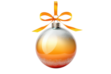 Orange Christmas ball with ribbon and a bow on white background. Generative AI