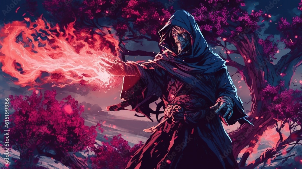 Wall mural a warlock using their dark powers to curse their enemies . fantasy concept , illustration painting.