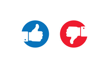 Thumbs up and thumbs down vector symbol in circles. Like and dislike button icon illustration.