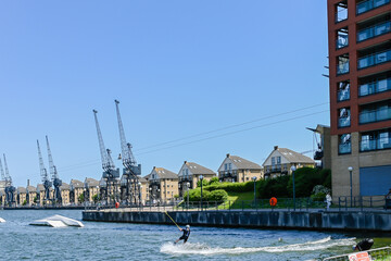 London, UK, 4 June  2023: London Royal Docks water-sports centre, Newham, London
