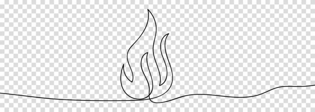 Fire flame continuous line drawing art. Vector illustration isolated on transparent background