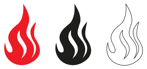 Fire flame icon set. Fire symbols isolated on white background