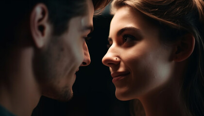 Fototapeta premium A young couple in love, embracing and kissing outdoors happily generated by AI
